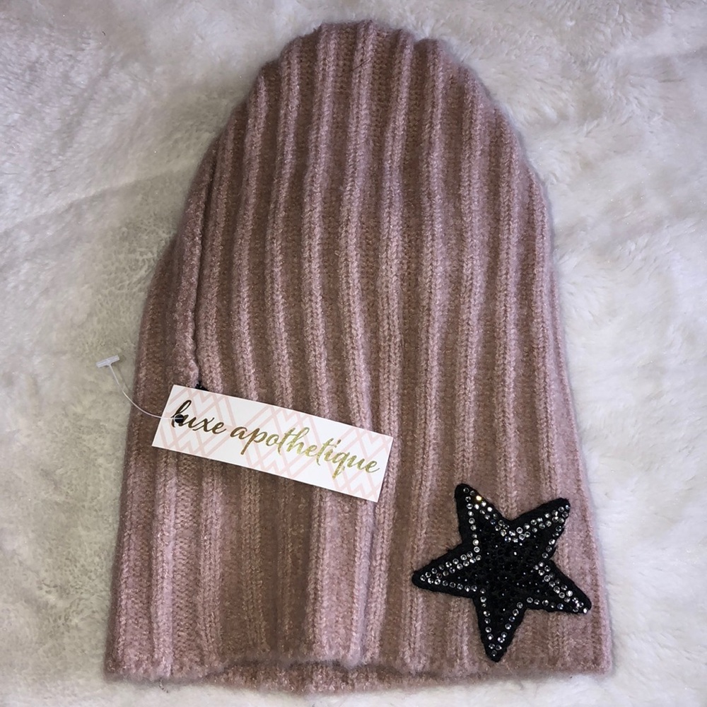 Beanie with black rhinestone star